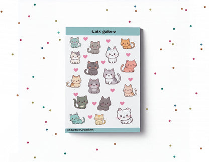 Cat Sticker Sheet,  Cute Kawaii Stickers for Journaling, Planner, Scrapbook & Gifts,  A5 size