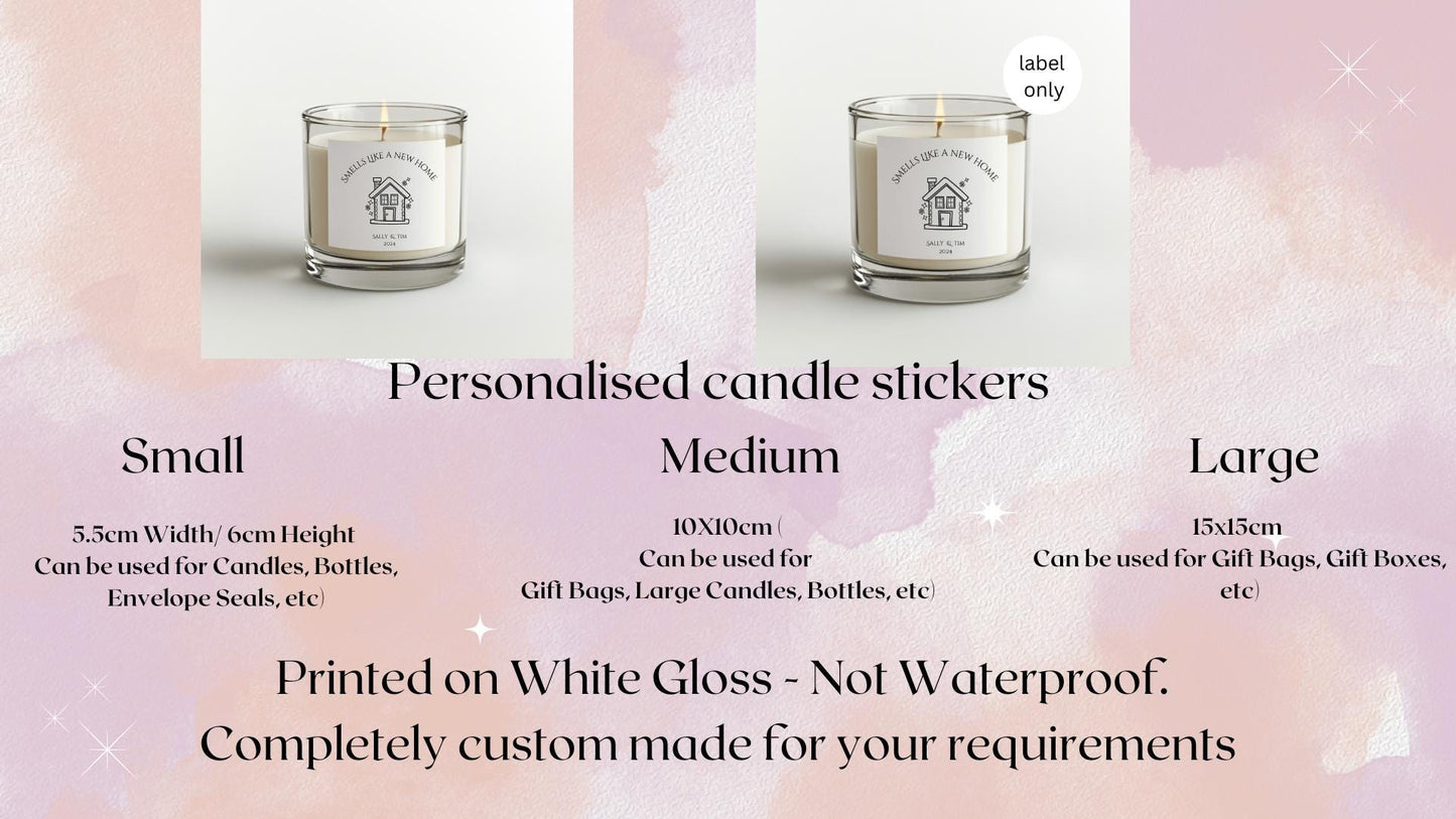 Personalised New Home candle label, personalised New Home gift, candle label for New Home owners, housewarming candle label, candle sticker