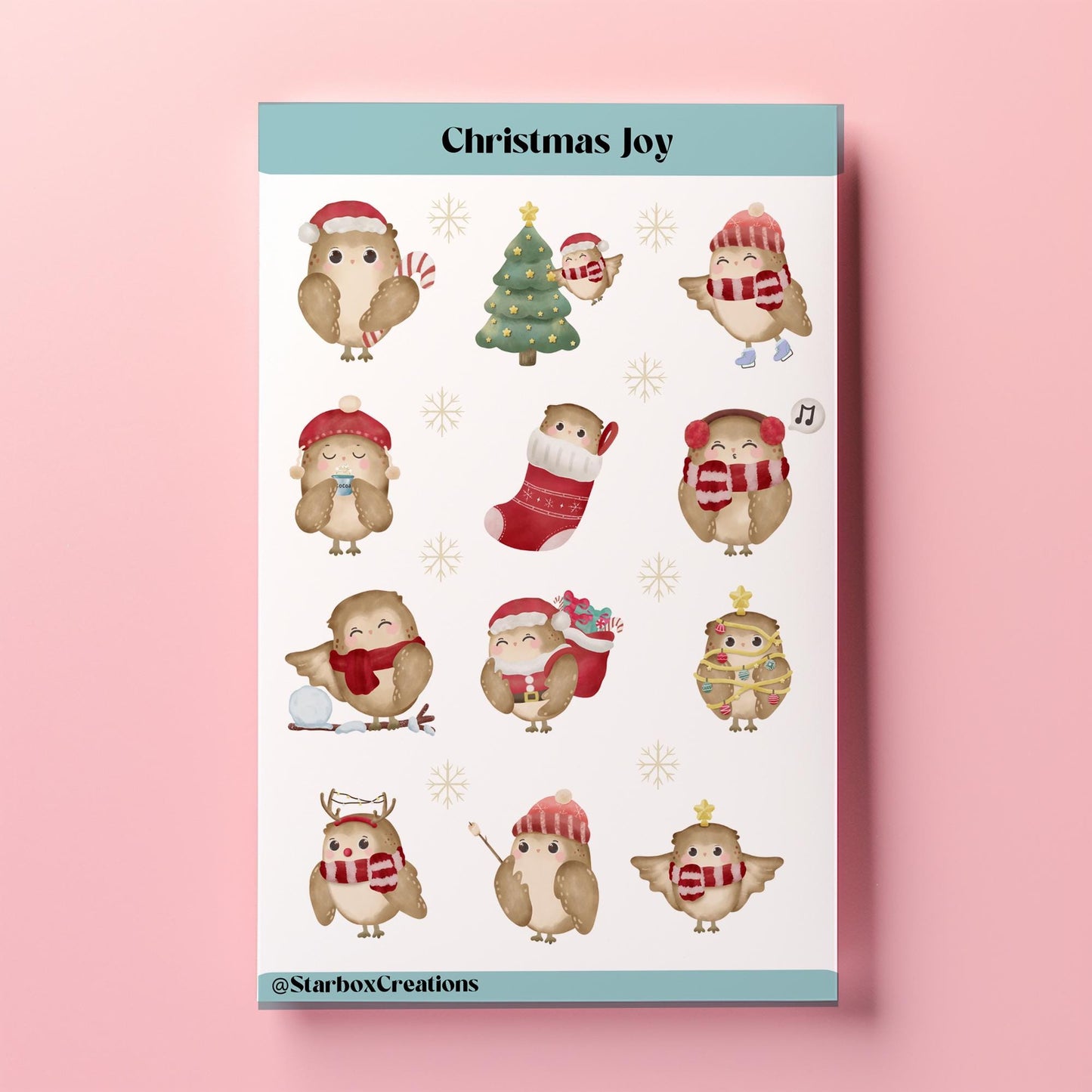 Christmas Owl Sticker Sheet, bullet Journal Stickers, Planner Stickers, Scrapbook Stickers, Christmas stickers, junk journaling, owl Sticker