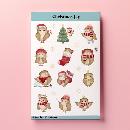 Christmas Owl Sticker Sheet, bullet Journal Stickers, Planner Stickers, Scrapbook Stickers, Christmas stickers, junk journaling, owl Sticker