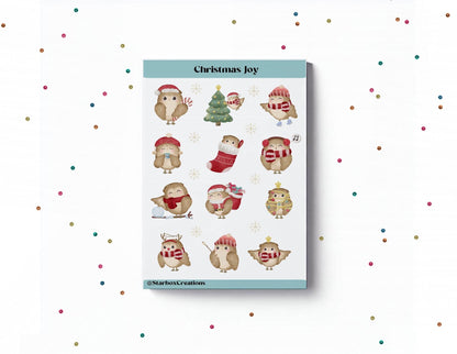 Christmas Owl Sticker Sheet, bullet Journal Stickers, Planner Stickers, Scrapbook Stickers, Christmas stickers, junk journaling, owl Sticker