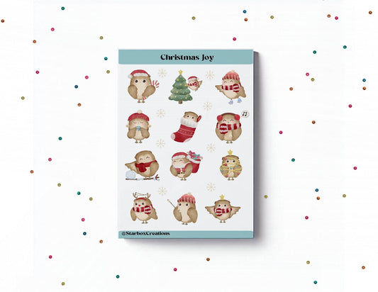 Christmas Owl Sticker Sheet, bullet Journal Stickers, Planner Stickers, Scrapbook Stickers, Christmas stickers, junk journaling, owl Sticker