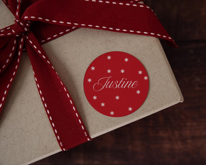 Personalised Christmas Name Sticker, Christmas Red Gloss sticker, 3 sizes, Perfect for Cards, Gift Wrapping etc