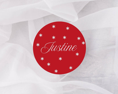 Personalised Christmas Name Sticker, Christmas Red Gloss sticker, 3 sizes, Perfect for Cards, Gift Wrapping etc