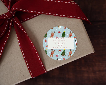 Merry Christmas Stickers, Christmas Labels, Christmas Gift Labels, reindeer Stickers, Envelope Seals, personalised Christmas Stickers