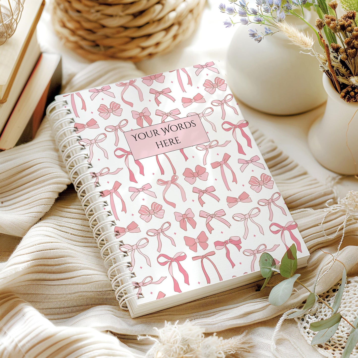 Personalized Pink Bow Notebook: Soft Cover Wire Bound Notepad