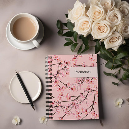 Personalised Notebook, Cherry blossom notebook, Notepad Wire bound Soft backed, Spiral Notebook, Christmas Gifts,  A4 or A5
