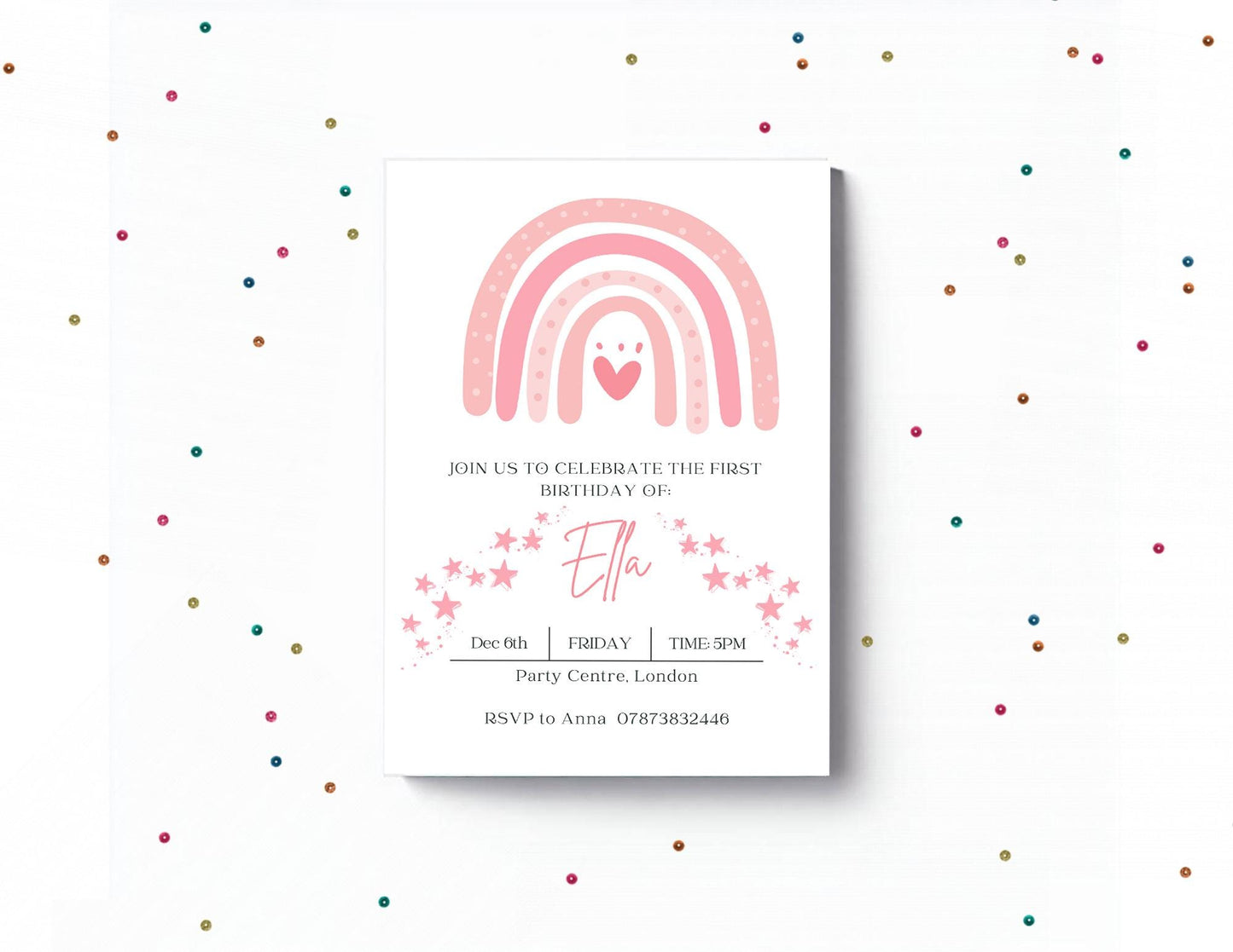Rainbow birthday party invitations,  pastel colour  12 personalised invitations  includes envelopes, Personalised invites