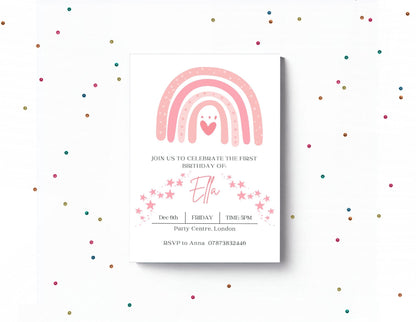 Rainbow birthday party invitations,  pastel colour  12 personalised invitations  includes envelopes, Personalised invites