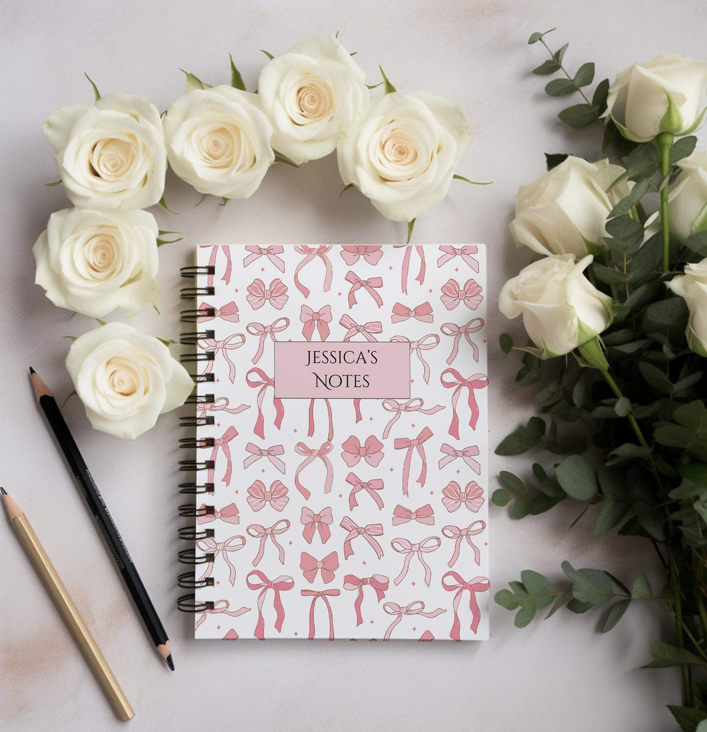 Personalized Pink Bow Notebook: Soft Cover Wire Bound Notepad