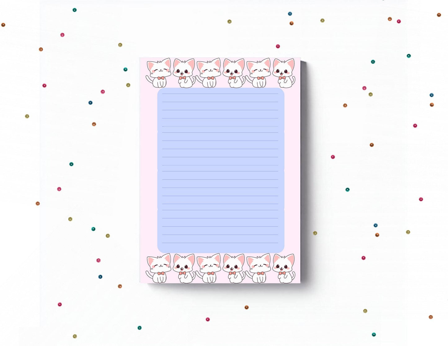A6 Cute Cat Notepad, Kawaii White Kitten Memo Pad with Bow Tie, Pastel Stationery for Notes, Lists, Journaling & Gifting