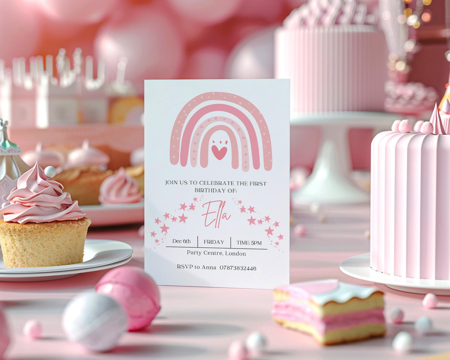Rainbow birthday party invitations,  pastel colour  12 personalised invitations  includes envelopes, Personalised invites