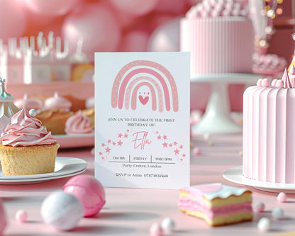Rainbow birthday party invitations,  pastel colour  12 personalised invitations  includes envelopes, Personalised invites