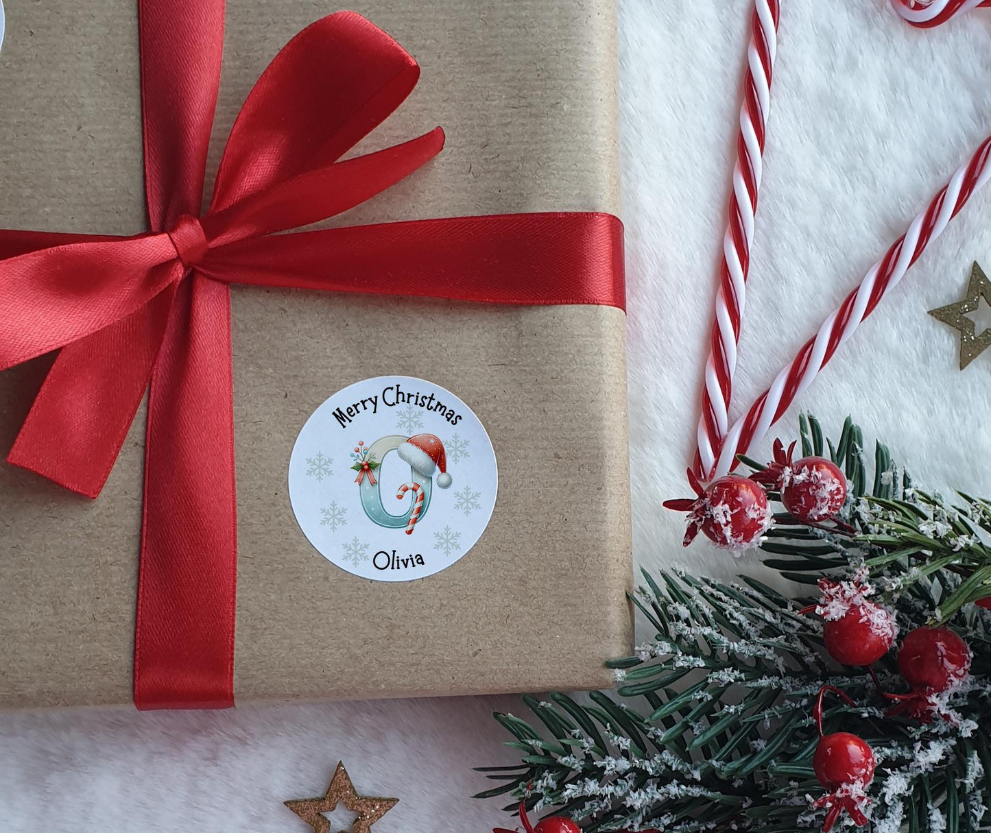 Personalised name Christmas Stickers, classic Christmas Labels, Christmas Gift Labels, Santa hat  Initial Stickers, Envelope Seals