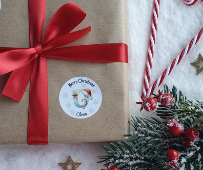 Personalised name Christmas Stickers, classic Christmas Labels, Christmas Gift Labels, Santa hat  Initial Stickers, Envelope Seals