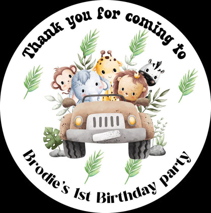 Thank you for coming to my party stickers, jungle safari stickers, Goodie bag stickers, thank you stickers, personalised name stickers