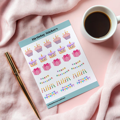 Happy Birthday Sticker sheet , Journal Sticker, Planner stickers , Scrapbook Stickers, Birthday Sticker, Party Sticker