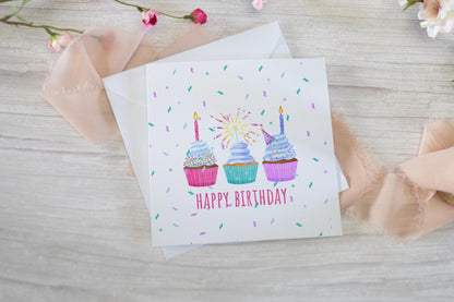Cupcake Birthday Card: Watercolor Design