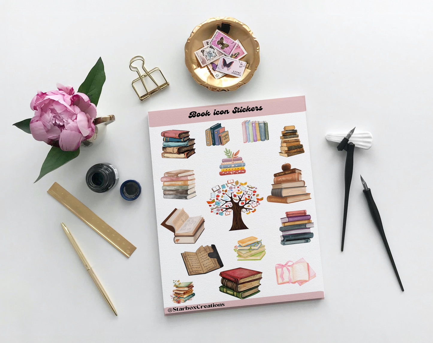 Glossy Book Lover Sticker Sheet: Reading Journal, Planner, Scrapbook