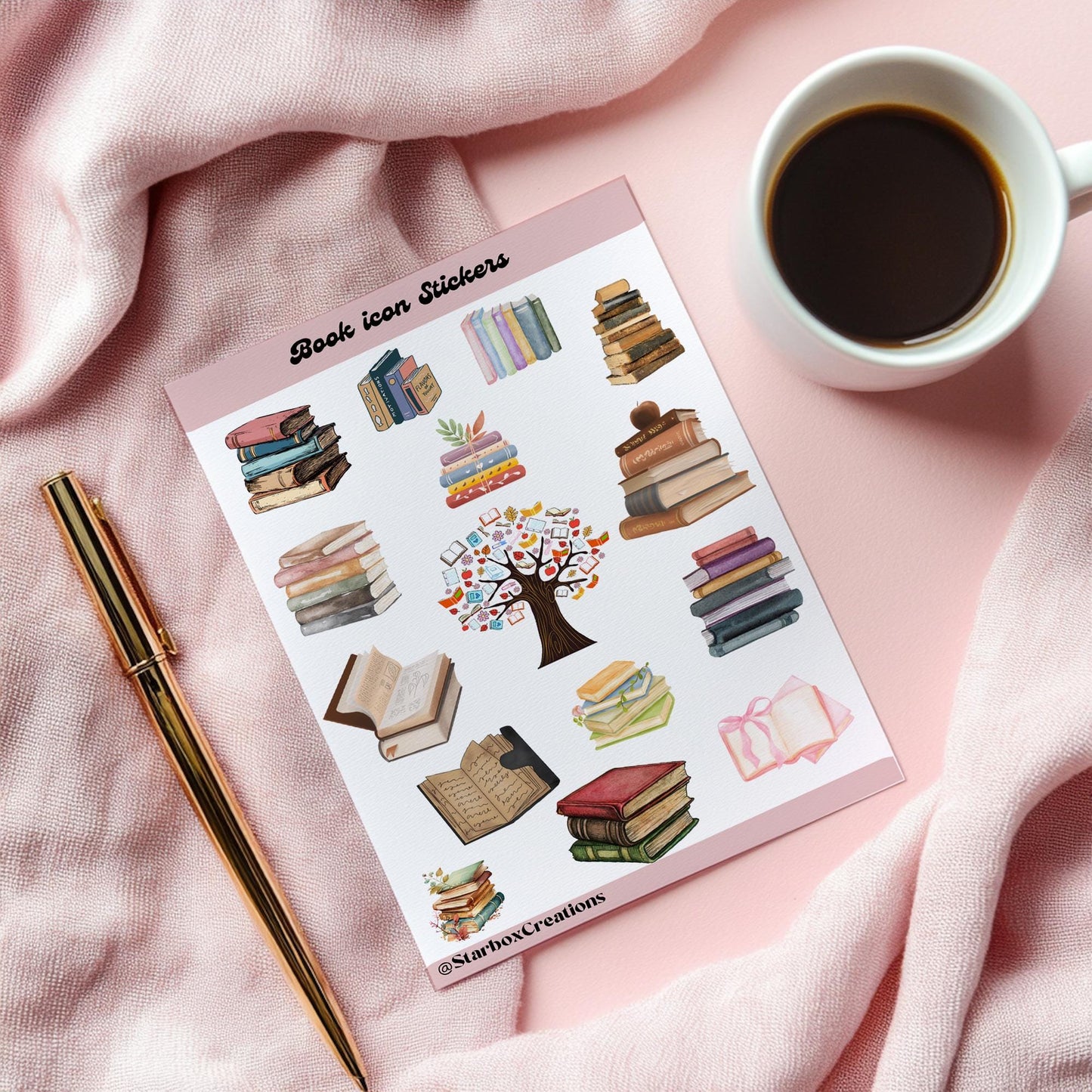 Glossy Book Lover Sticker Sheet: Reading Journal, Planner, Scrapbook