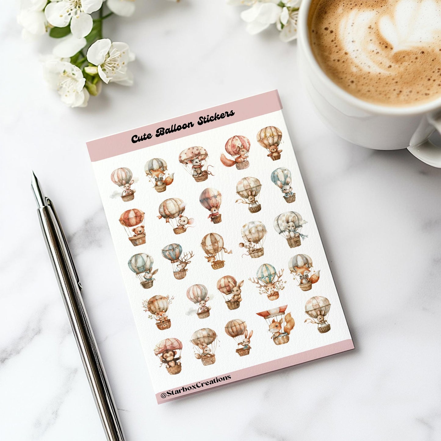 Animal Balloon Stickers, Sticker Sheet, Birthday stickers, Birthday Reminder, cute stickers