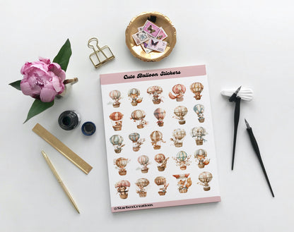 Animal Balloon Stickers, Sticker Sheet, Birthday stickers, Birthday Reminder, cute stickers