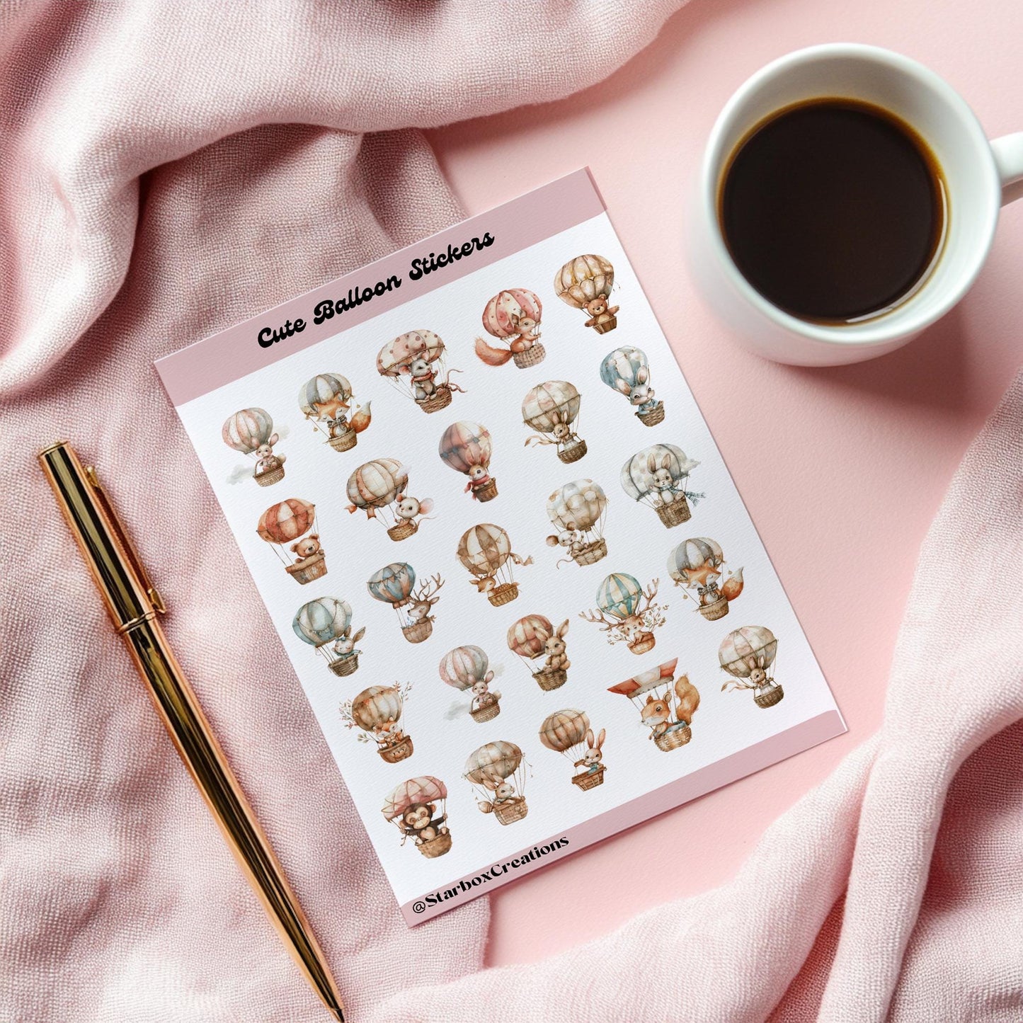 Animal Balloon Stickers, Sticker Sheet, Birthday stickers, Birthday Reminder, cute stickers