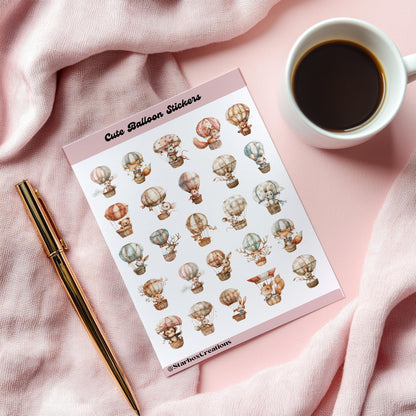 Animal Balloon Stickers, Sticker Sheet, Birthday stickers, Birthday Reminder, cute stickers