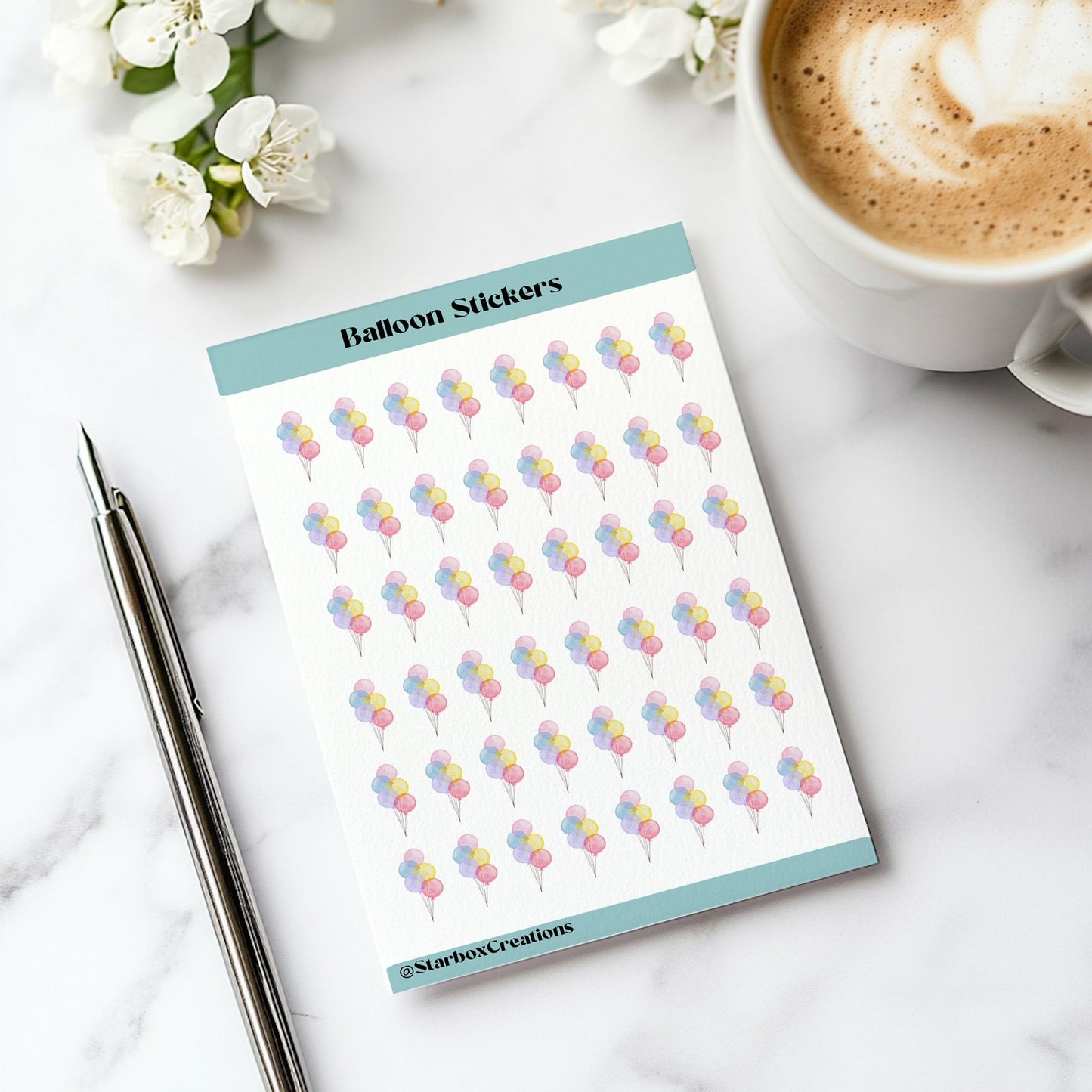 Watercolor Balloon Planner Stickers: Birthday Reminder Sheet