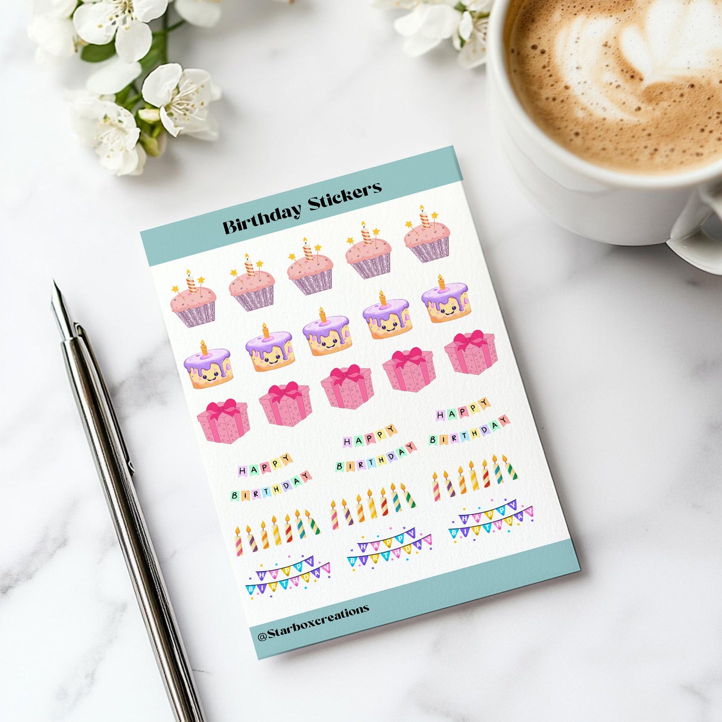 Happy Birthday Sticker sheet , Journal Sticker, Planner stickers , Scrapbook Stickers, Birthday Sticker, Party Sticker