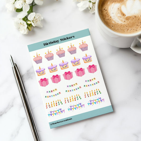 Happy Birthday Sticker sheet , Journal Sticker, Planner stickers , Scrapbook Stickers, Birthday Sticker, Party Sticker