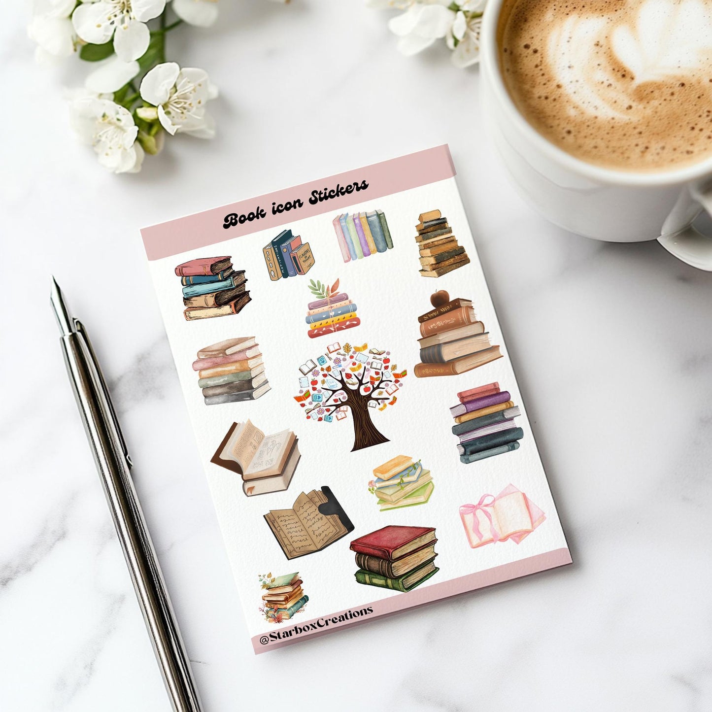 Glossy Book Lover Sticker Sheet: Reading Journal, Planner, Scrapbook
