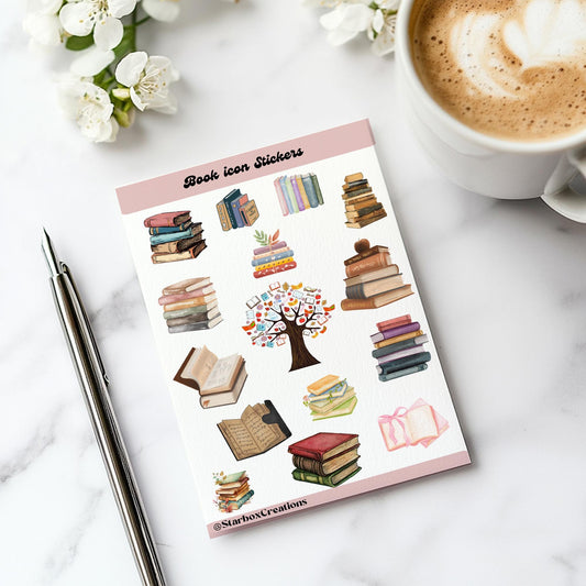 Glossy Book Lover Sticker Sheet: Reading Journal, Planner, Scrapbook