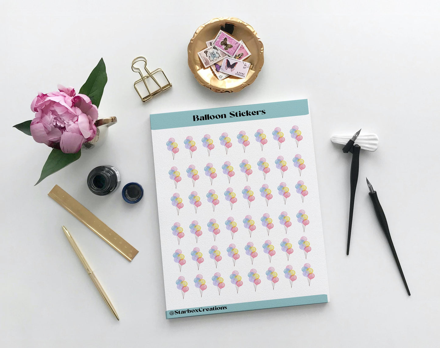 Watercolor Balloon Planner Stickers: Birthday Reminder Sheet