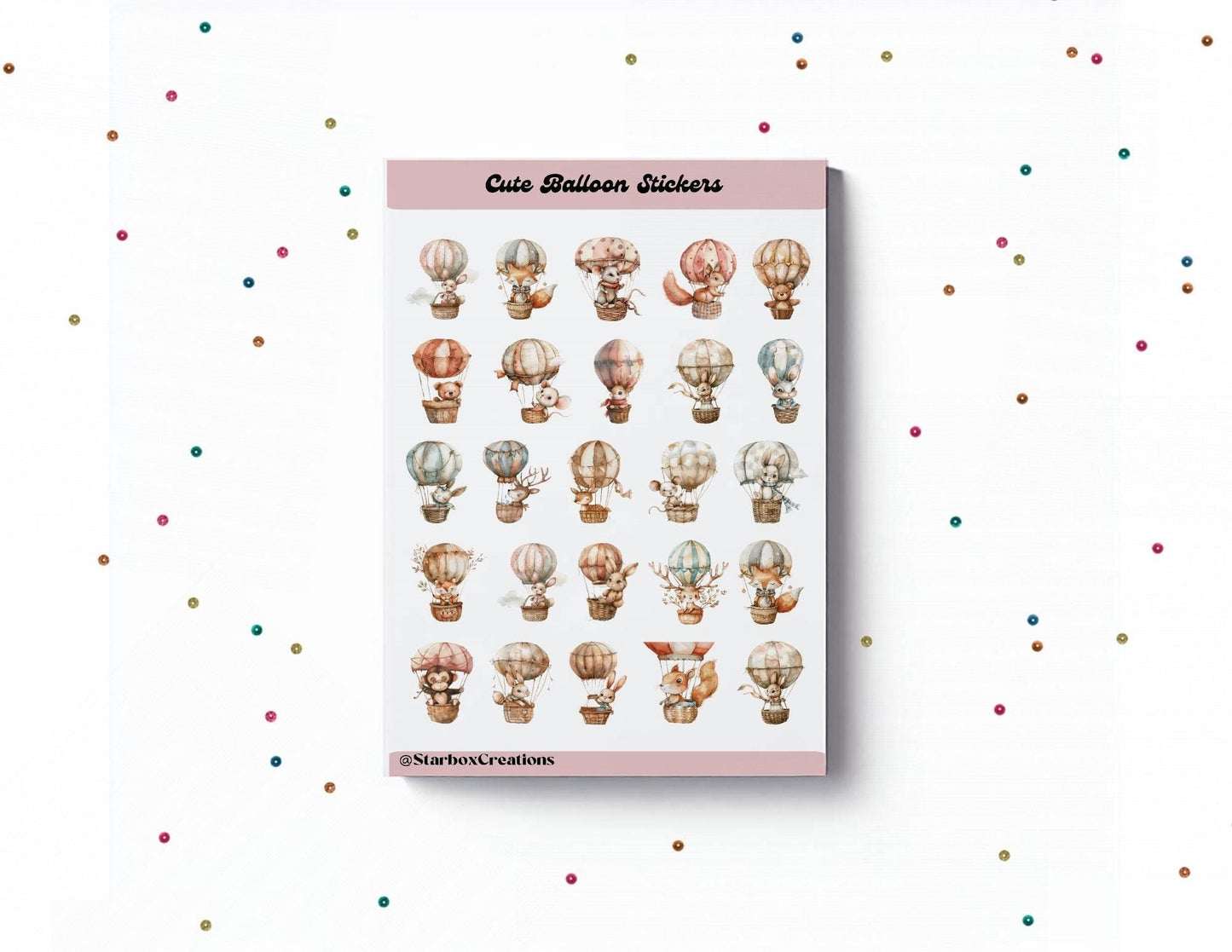 Animal Balloon Stickers, Sticker Sheet, Birthday stickers, Birthday Reminder, cute stickers