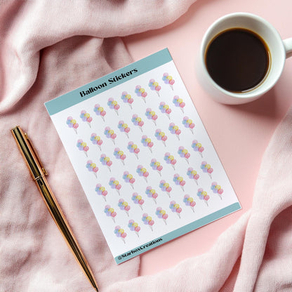 Watercolor Balloon Planner Stickers: Birthday Reminder Sheet