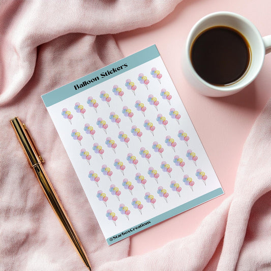 Watercolor Balloon Planner Stickers: Birthday Reminder Sheet