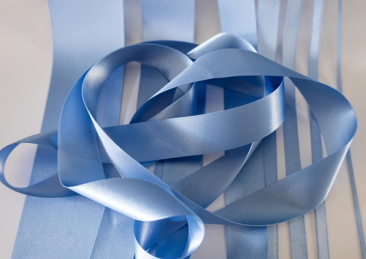 Blue double sided satin ribbon,  Beresford's no 61 trim for weddings, anniversary gifts - 7 widths in 5 metre lengths, RECYCLED eco friendly