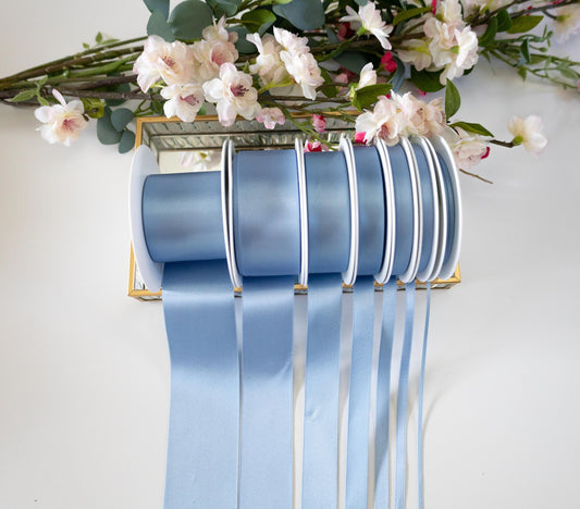 Blue double sided satin ribbon,  Beresford's no 61 trim for weddings, anniversary gifts - 7 widths in 5 metre lengths, RECYCLED eco friendly