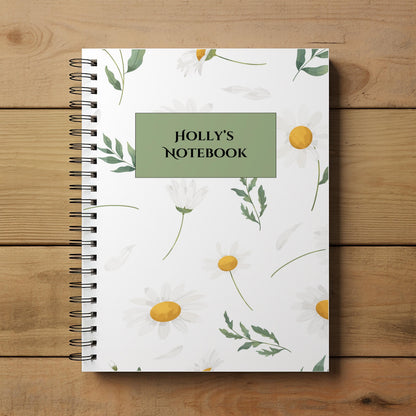 Personalised Notebook A4 or A5, Custom Name Notepad, Wire Bound Journal, Gift for Her, Stationery Lover, Minimalist Notepad