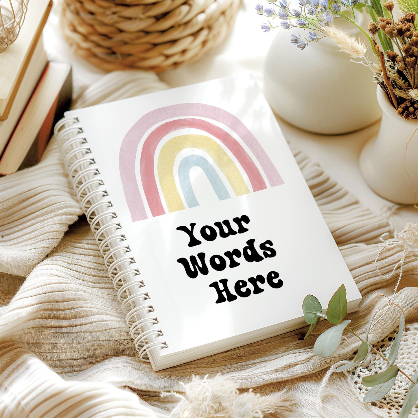 Personalised Notebook, teachers gift Notepad Wire bound Soft backed, rainbow notebook, gifts for her, Gifts for him. A4 or A5