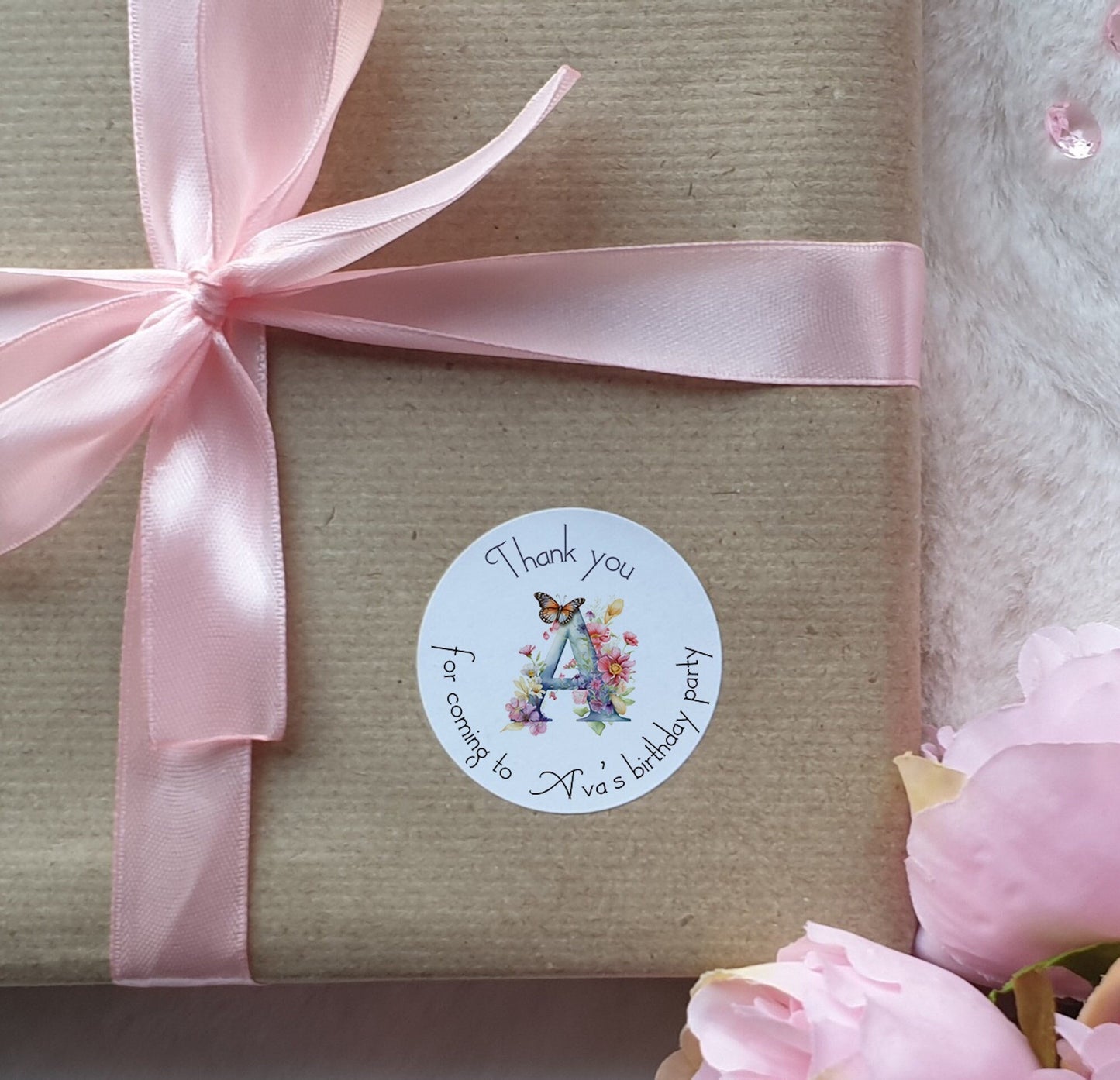 Thank you for coming to my party, Butterfly stickers, Personalised children’s party bag stickers, party cones, three sizes, name stickers