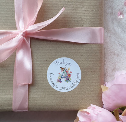 Thank you for coming to my party, Butterfly stickers, Personalised children’s party bag stickers, party cones, three sizes, name stickers