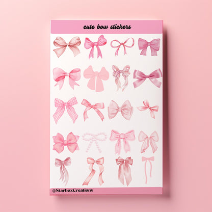 Pink Bow Stickers, Sticker Sheets, Planner Stickers , Bullet Journal Stickers , Journal Stickers , Scrapbook Stickers