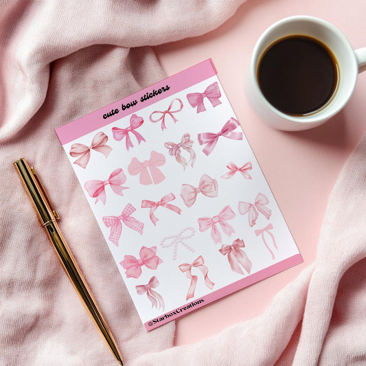 Pink Bow Stickers, Sticker Sheets, Planner Stickers , Bullet Journal Stickers , Journal Stickers , Scrapbook Stickers