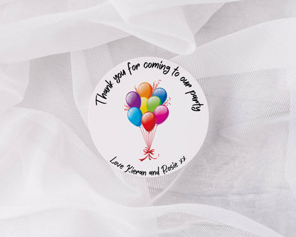 Balloon Thank You Stickers for Party Bags, Kids Birthday Favor Labels, Personalised Party Stickers, Rainbow Balloons 5 sizes