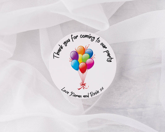 Balloon Thank You Stickers for Party Bags, Kids Birthday Favor Labels, Personalised Party Stickers, Rainbow Balloons 5 sizes