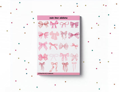 Pink Bow Stickers, Sticker Sheets, Planner Stickers , Bullet Journal Stickers , Journal Stickers , Scrapbook Stickers