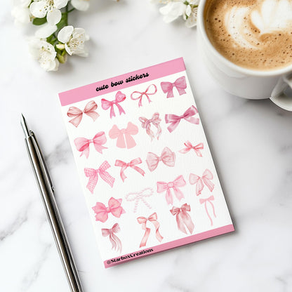 Pink Bow Stickers, Sticker Sheets, Planner Stickers , Bullet Journal Stickers , Journal Stickers , Scrapbook Stickers