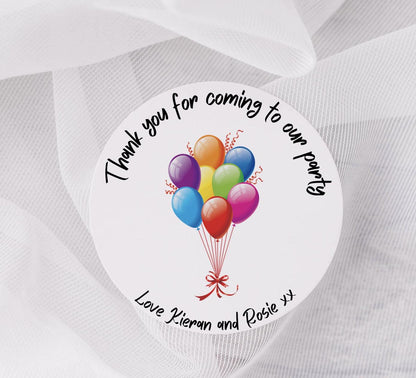 Balloon Thank You Stickers for Party Bags, Kids Birthday Favor Labels, Personalised Party Stickers, Rainbow Balloons 5 sizes